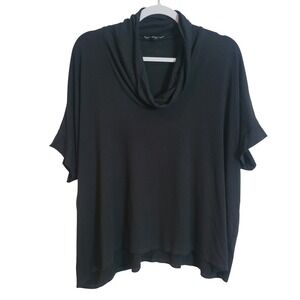 Eileen Fisher Black Cowl Neck Dolman Short Sleeve Boxy Top Rayon Lycra Size S